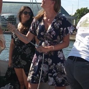 ModCloth C Luce floral v neck dress navy and purple size medium